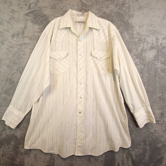 Ranchwear Mens Shirt Button Up Long Sleeve Chest Pockets Stiped Ivory 16.5 33 - Picture 1 of 13